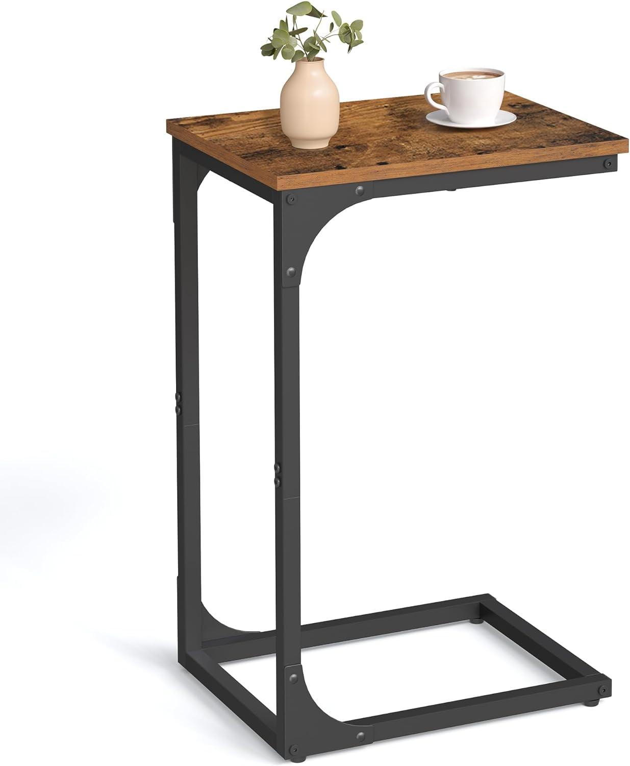 Rustic Brown and Black C-Shaped Metal Frame End Table