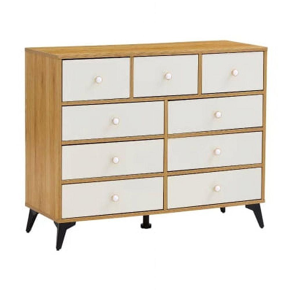 Natural Wood and White 9-Drawer MDF Storage Cabinet