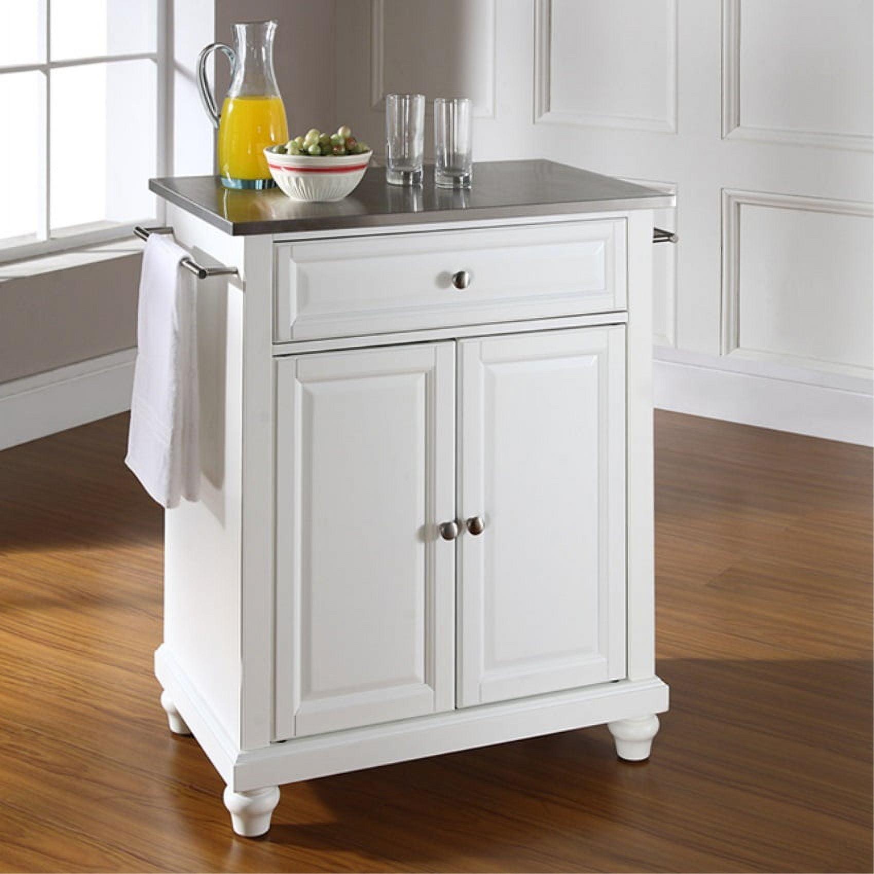 Cambridge Stainless Steel Top Portable Kitchen Island - White - Crosley: Hardwood Frame, Adjustable Shelves