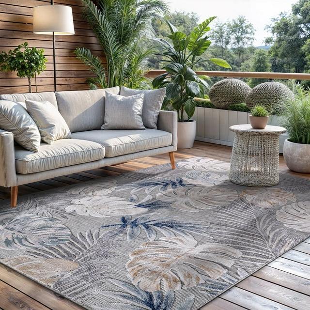 CAMILSON Spring Leaf Tropical Botanical Easy-Cleaning Non-Shedding Washable Outdoor Indoor Area Rug Blue 9x12