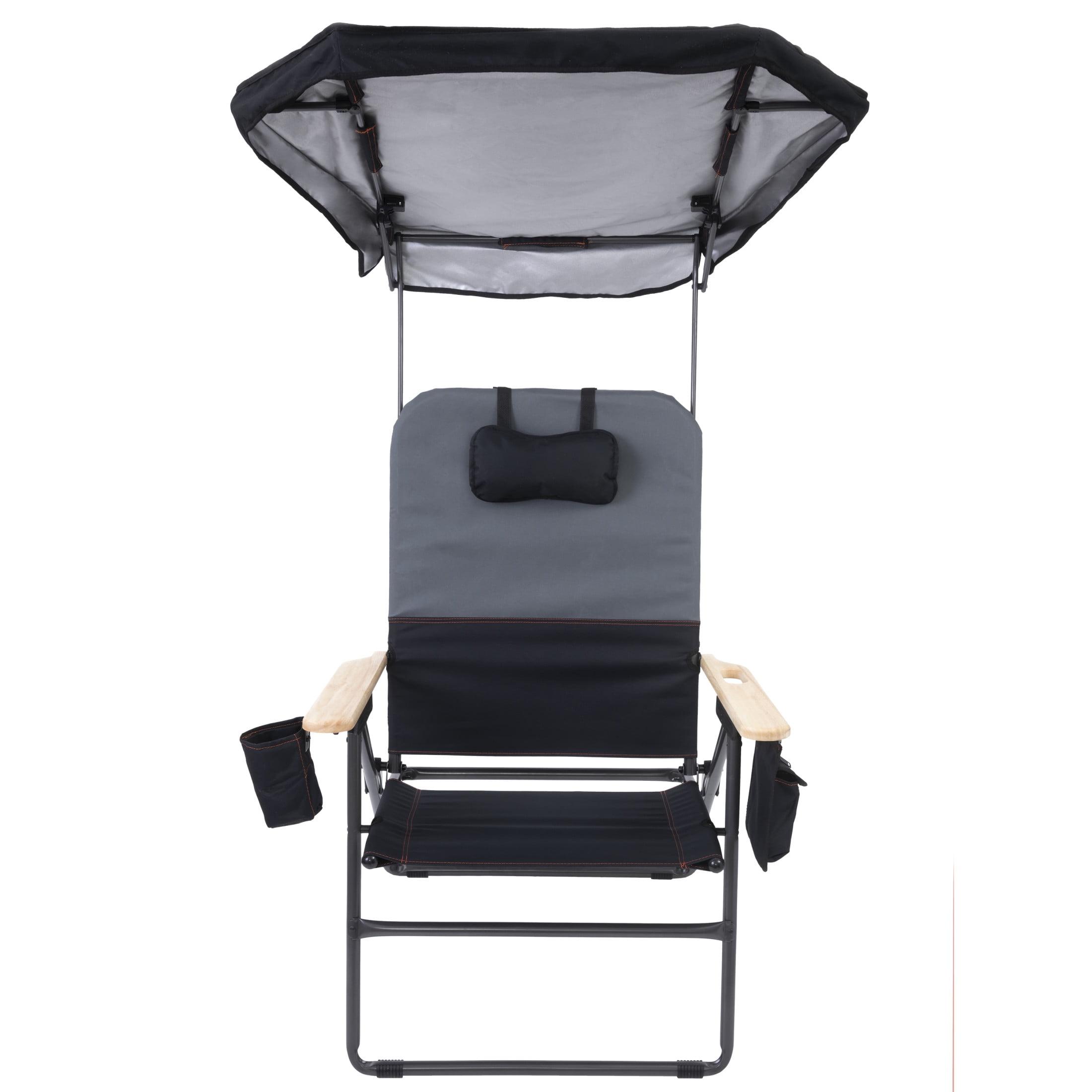 CAMP & GO Selkirk Outdoor Oversized Heavy Duty Comfort Folding MaxShade™ Canopy Camping Chair, Black and Charcoal