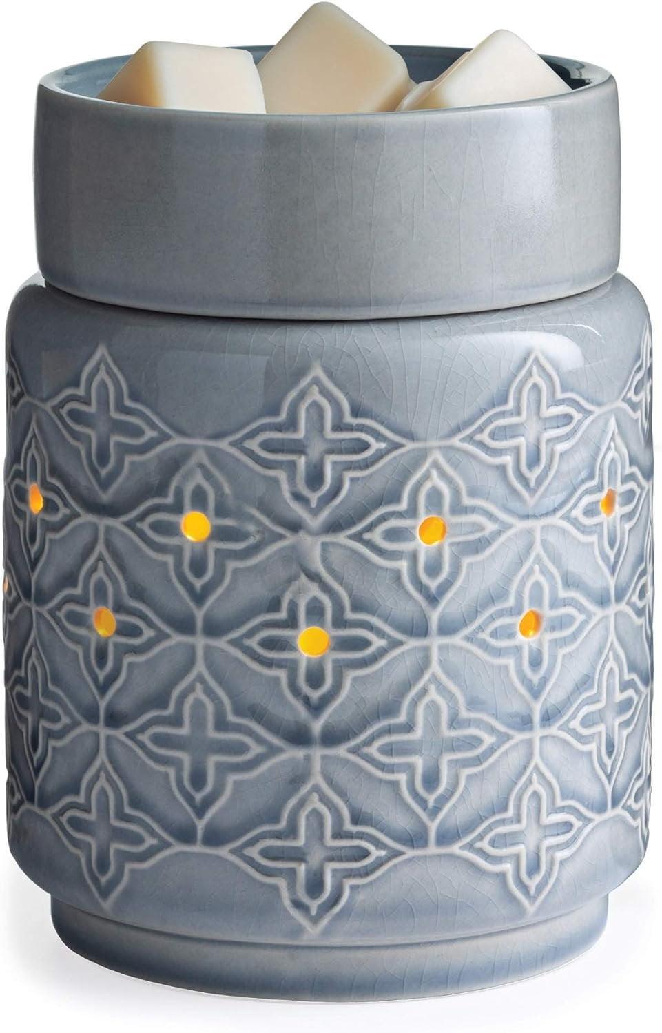 Quatrefoil Grey Crackle Glass Illumination Fragrance Wax Melt Warmer