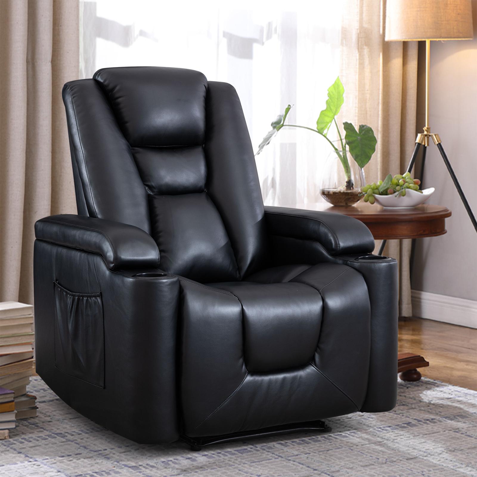 CANMOV Power Recliner Chair Electric Home Theater Seating Soft Leather Movie Chair for Living Room Overstuffed Single Reclining Sofa with Hidden Arm Storage, Cup Holders and USB Ports