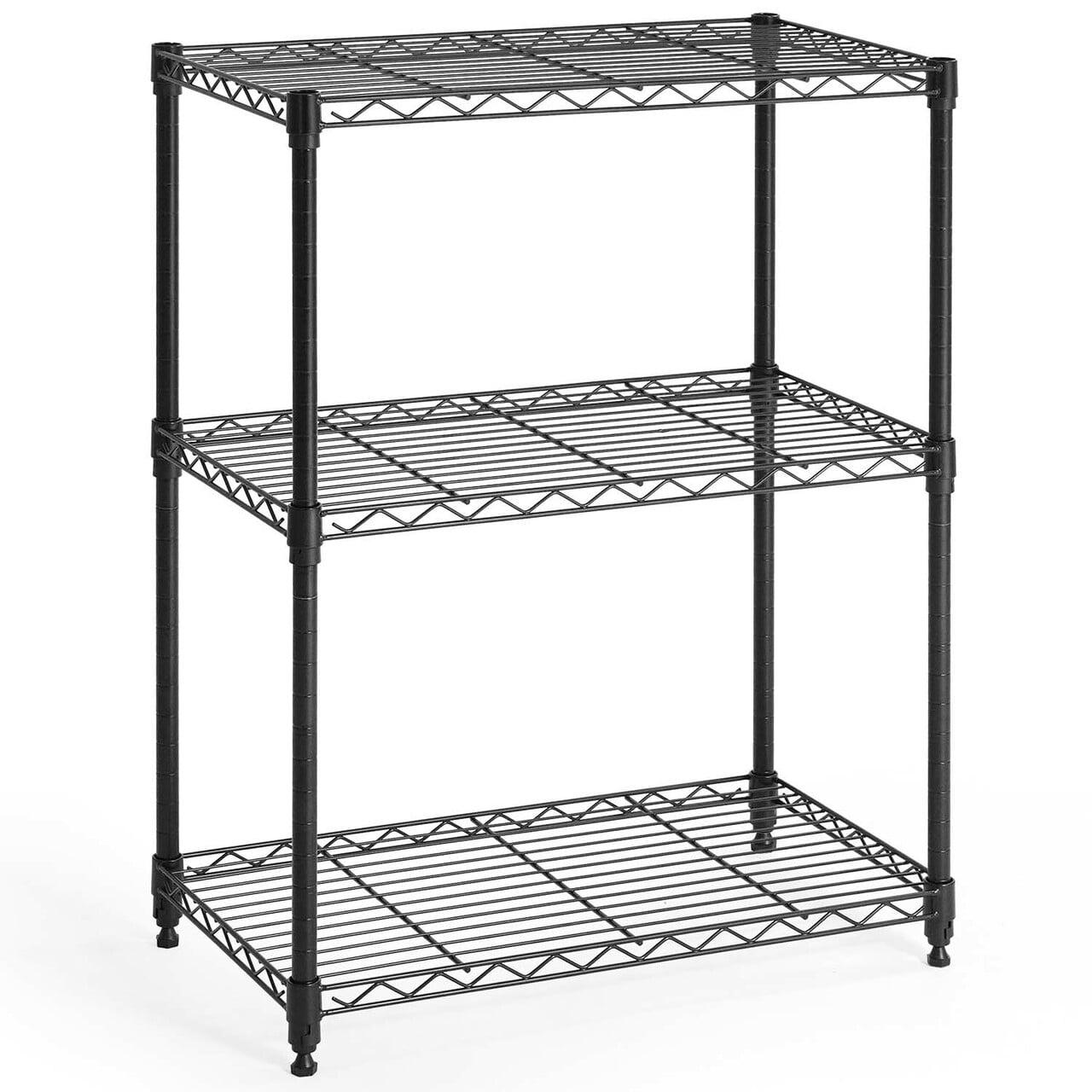 Black 3-Tier Adjustable Height Steel Wire Shelving Unit