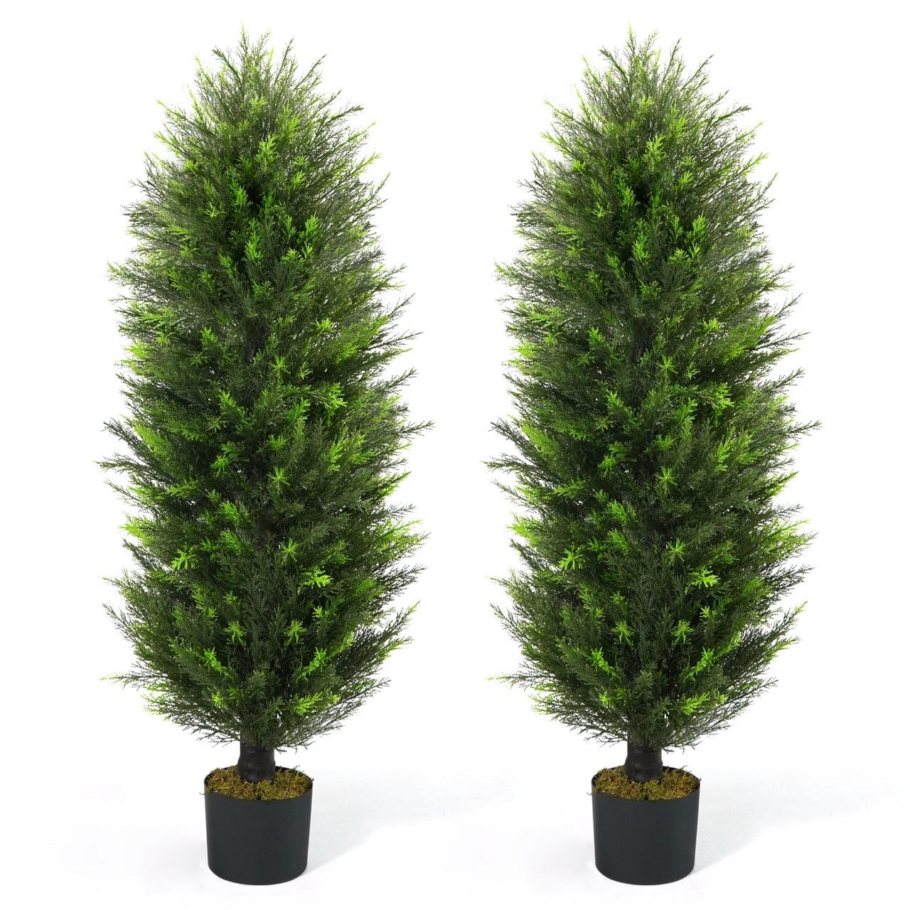 CAPHAUS CAPHAUS Artificial Cedar Tree Pair, UV Resistant Boxwood Topiary w/ Dried Moss, 3 / 4 / 5 Feet