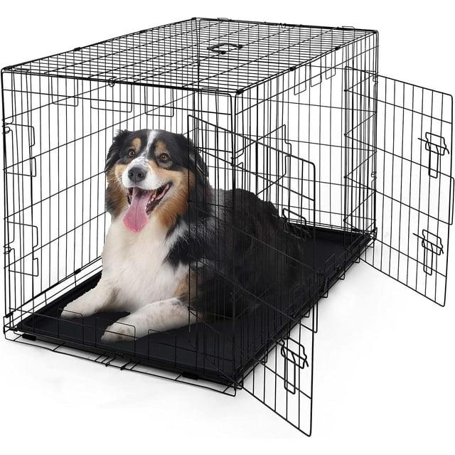 CAPHAUS Foldable Dog Crate Kennel w/Leak-Proof Pan & Divider Panel, Metal Crate, Small, Medium & Large Dog Crate Indoor Wire Cage, 42' w/Double Doors, Black