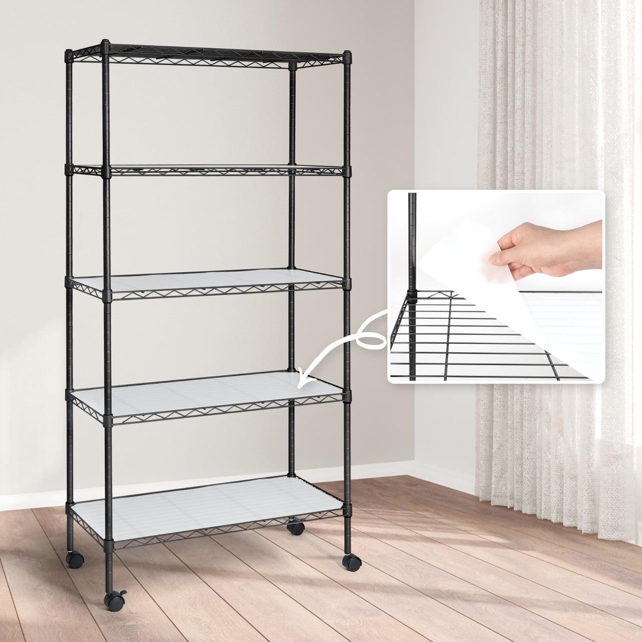 CAPHAUS NSF Adjustable Shelves Metal Wire Shelving Unit w/ Liners, Kitchen Storage Shelving, Metal Steel Storage Shelving, Garage Shelving Storage Organizer, Utility Shelf, 5-Tier W/ Wheels, Black