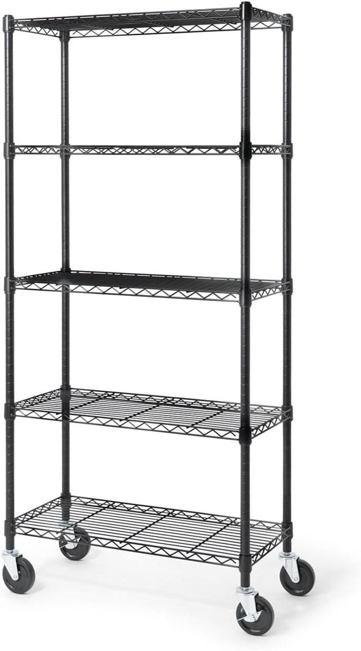 CAPHAUS NSF Heavy Duty Commercial Adjustable Wire Shelving w/ Wheels & Leveling Feet, Kitchen Storage Metal Shelf, Garage Storage Shelving, Utility Wire Rack Storage Unit, Black 30 x 14 x 64 5-Tier