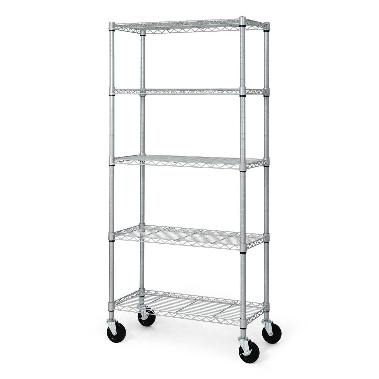 CAPHAUS NSF Heavy Duty Commercial Adjustable Wire Shelving w/ Wheels & Leveling Feet, Kitchen Storage Metal Shelf, Garage Storage Shelving, Utility Wire Rack Storage Unit, Silver 30 x 14 x 64 5-Tier