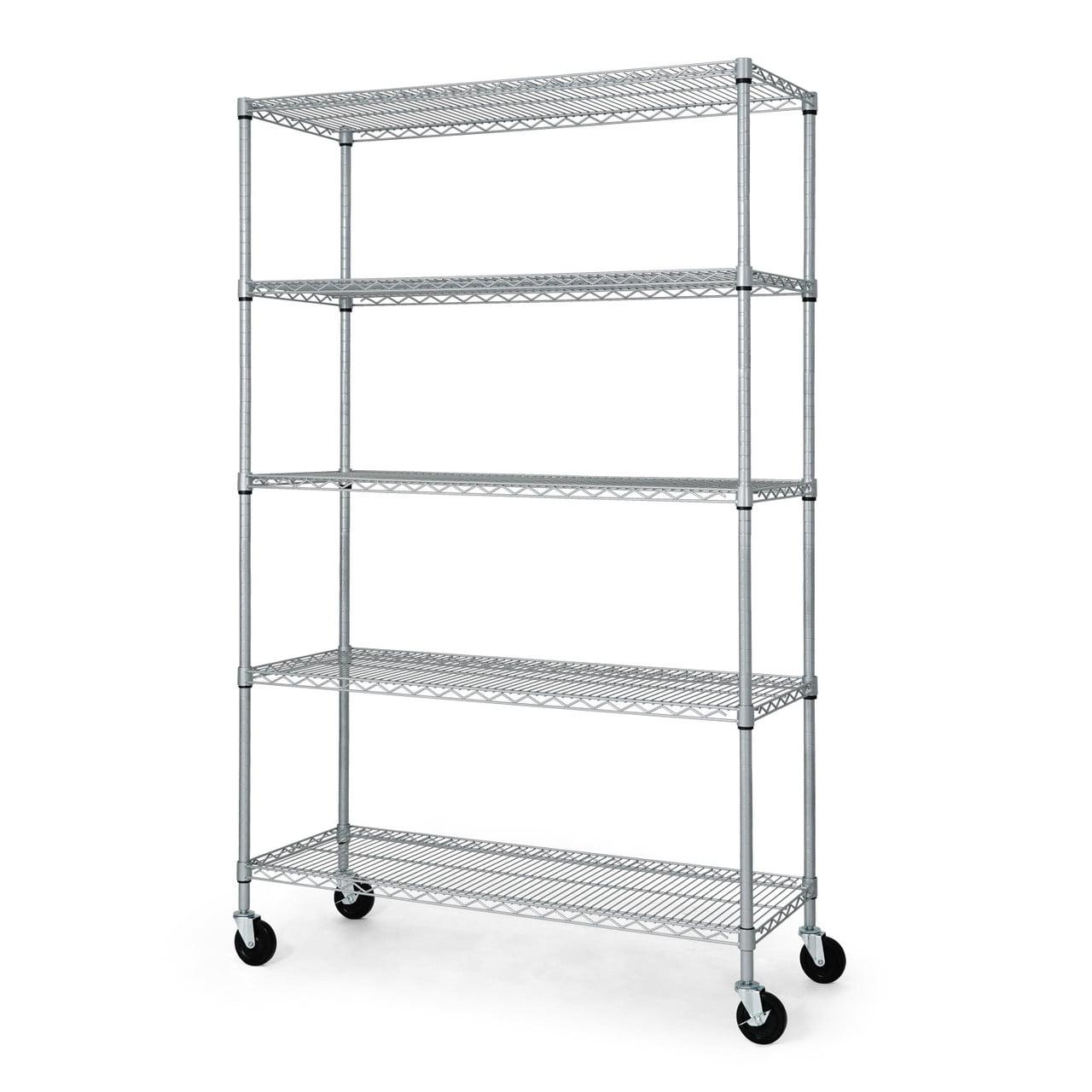 CAPHAUS NSF Heavy Duty Commercial Adjustable Wire Shelving w/ Wheels & Leveling Feet, Kitchen Storage Metal Shelf, Garage Storage Shelving, Utility Wire Rack Storage Unit, Silver 48 x 18 x 76 5-Tier