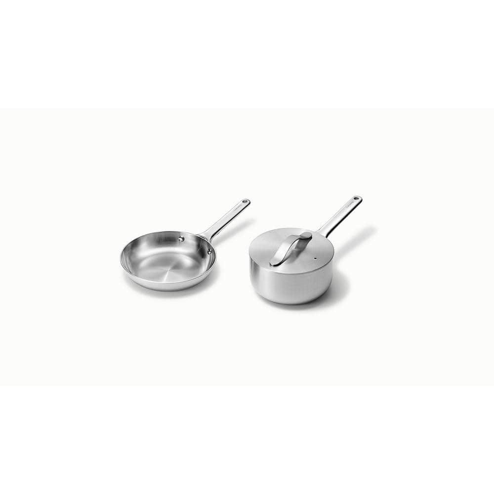 Caraway Home 4pc Stainless Steel Mini Fry Pan and Mini Sauce Pan Set: Non-Toxic Cookware, Induction Compatible
