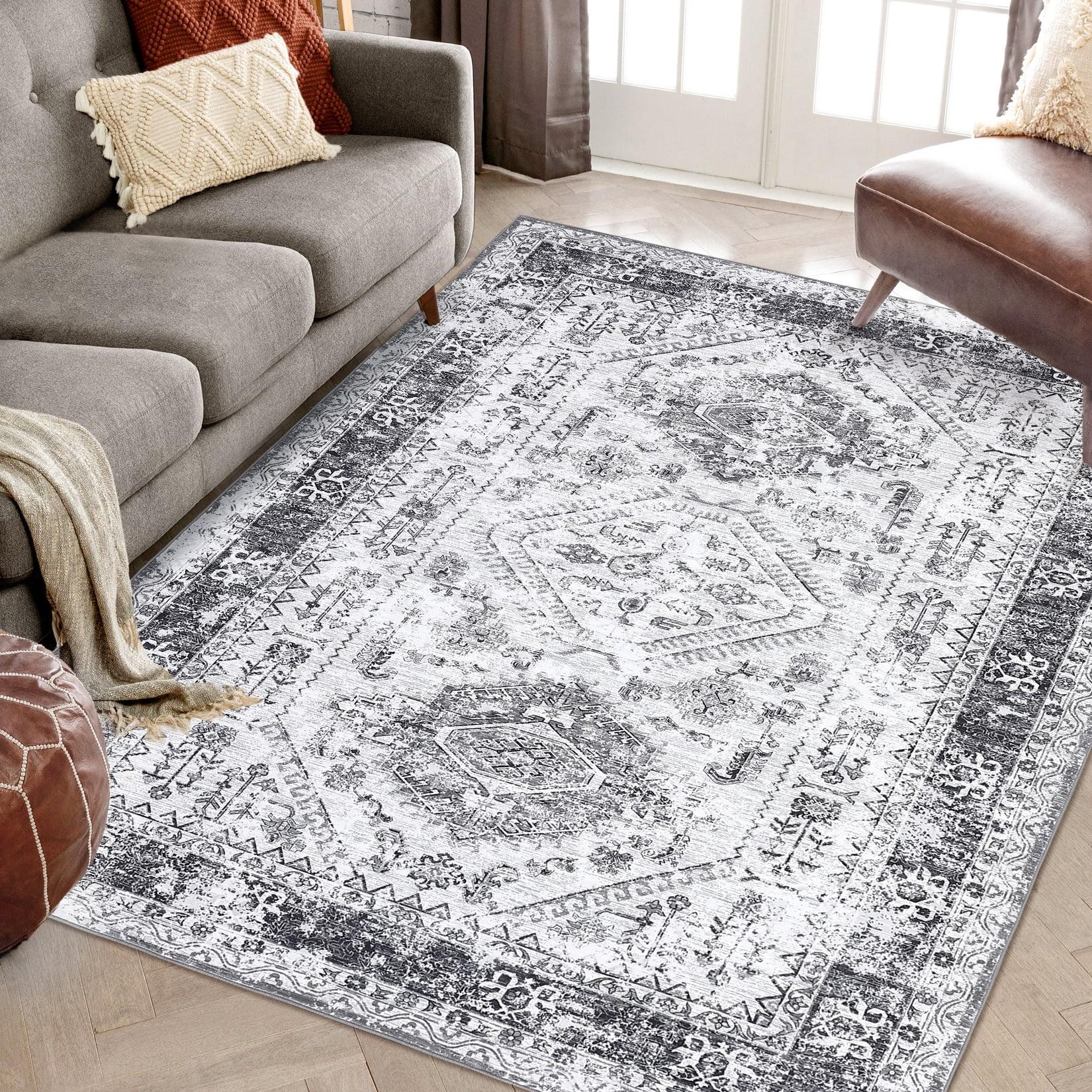 Haperlare Washable Living Room Rug Ultra Soft Rug Machine Washable Accent Rug Stain Resistant Ultra Thin Distressed Mats for Bedroom Living Room, 5' x 7' Gray