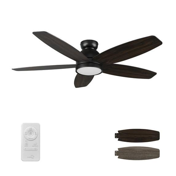 CARRO Cerus 52-inch Indoor Ceiling Fan,Dimmable LED Light Kit,Reversible DC Motor and Remote Black/Walnut&Wooden