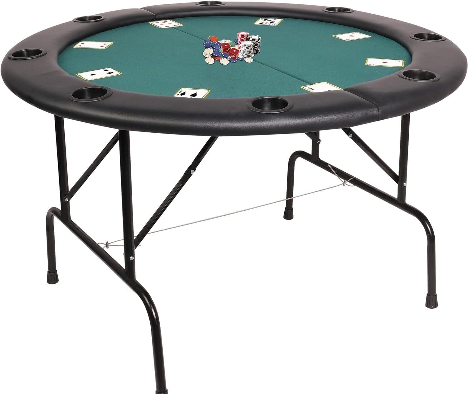 CARSTY 8-Player Round Folding Poker Table with Cup Holders, Casino Grade Green Felt Surface for Texas Hold'em, Blackjack, Board Games