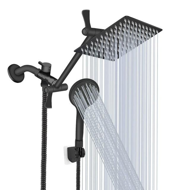 Shower Head with Hose, 8'' High Pressure Rain Shower Head, Handheld Shower Head Combo with 11'' Extension Arm, 5 Spray Settings Adjustable Shower Head with Holder, Height/Angle Adjustable