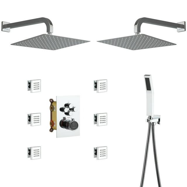 CASAINC CS6228-12CH Dual Shower Head Thermostatic Rainfall Shower System with Rough in-Valve and Shower Body Spray