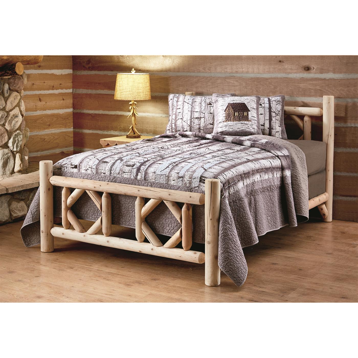 Queen Size Natural Cedar Log Bed Frame with Headboard