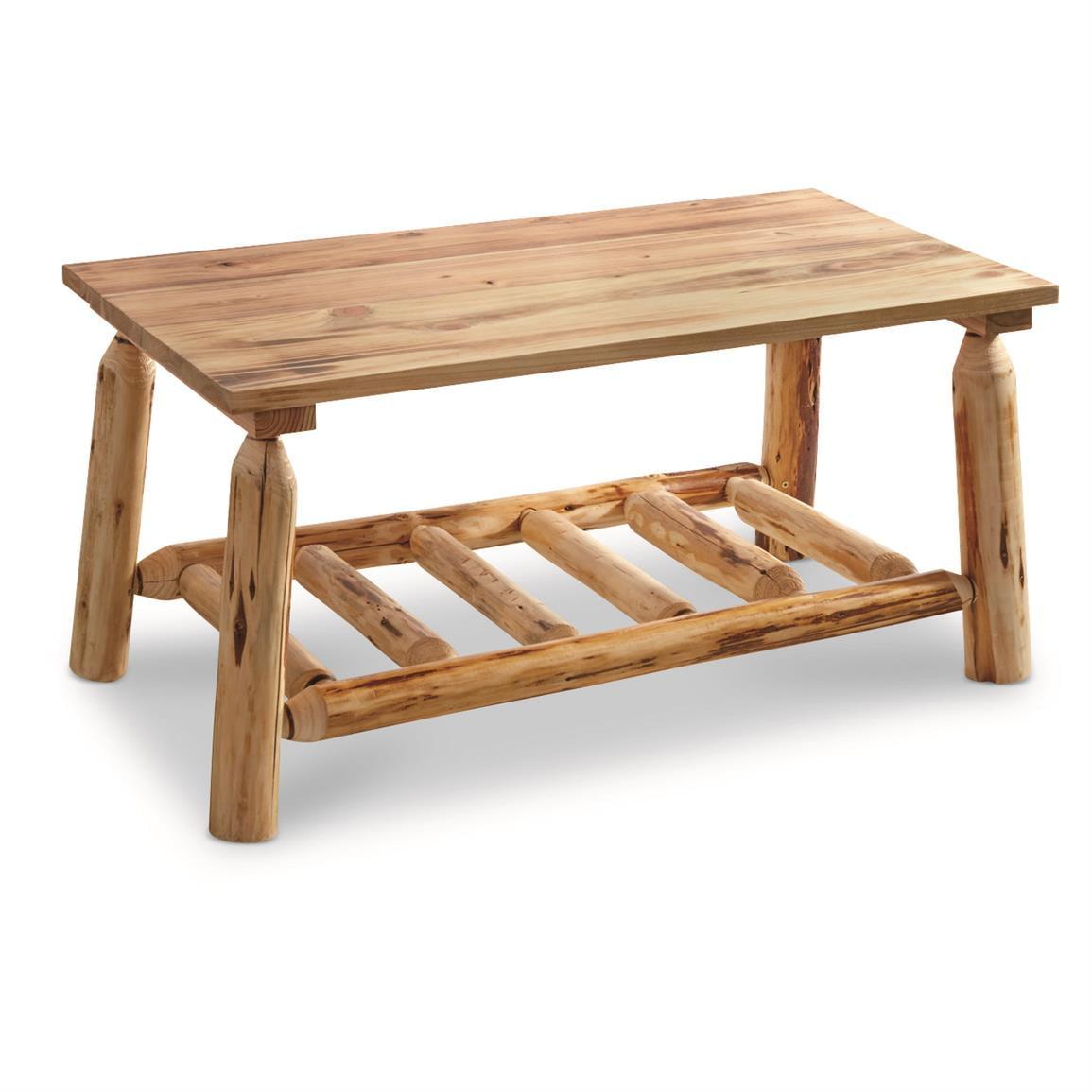 Rustic Pine Wood Rectangular Coffee Table with Storage