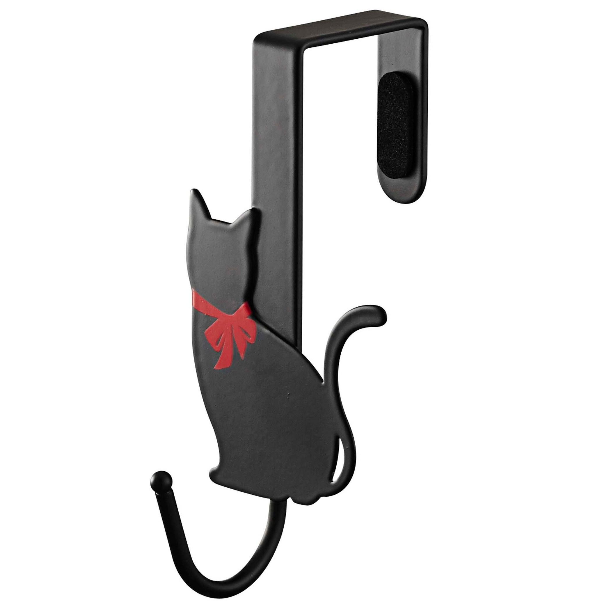 Black Cat-Shaped Metal Over-the-Door Hook Set