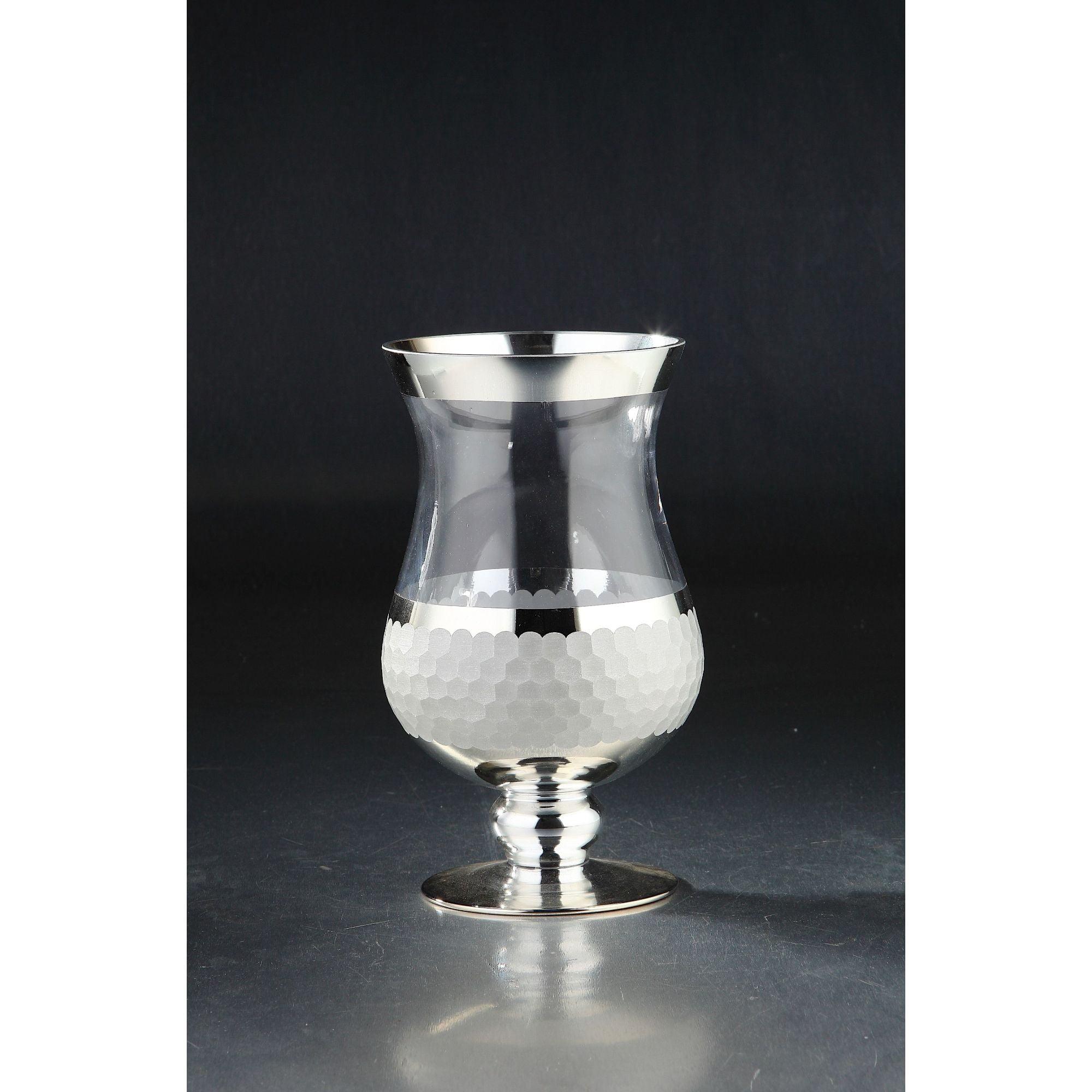 10" Silver and Clear Glass Hurricane Vase