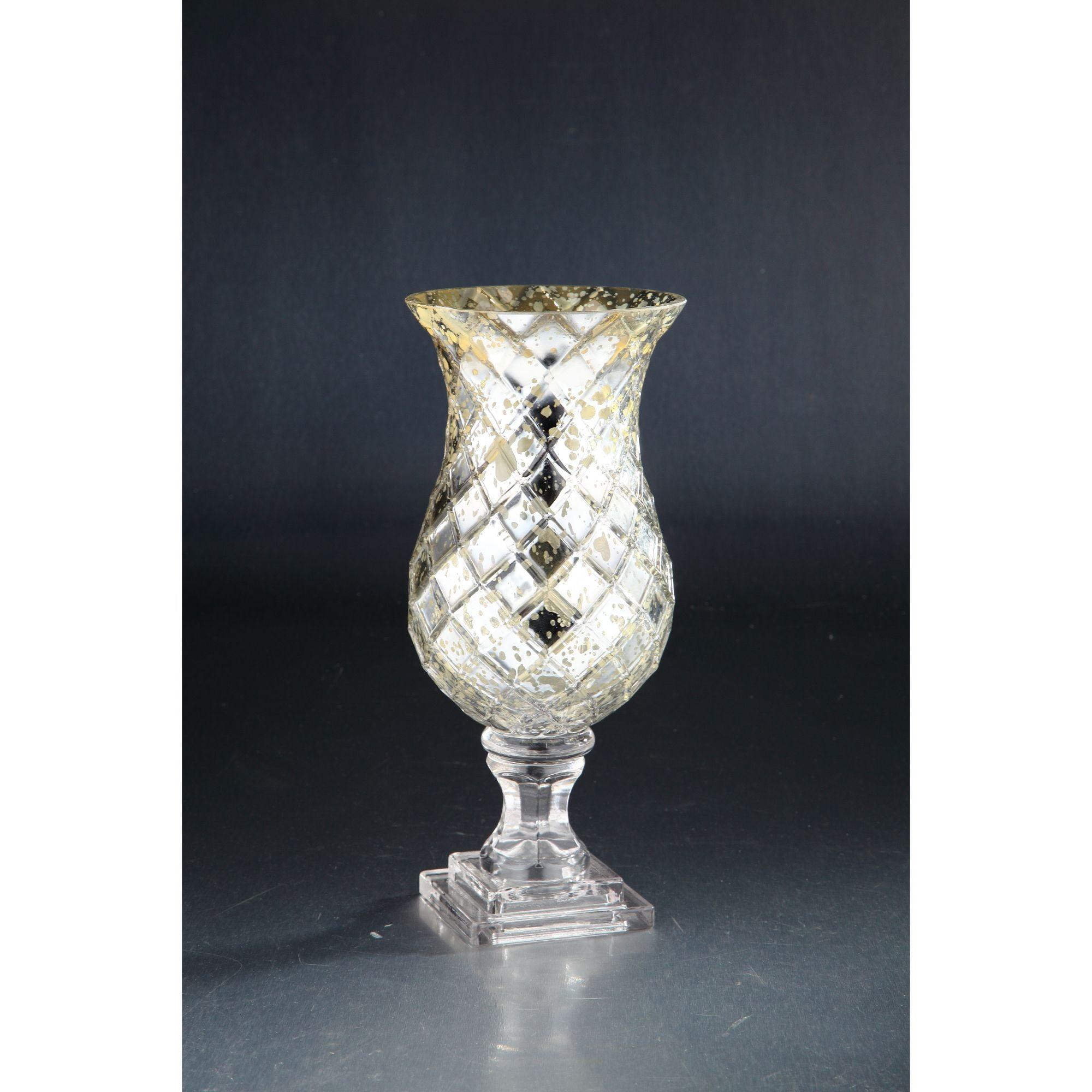 Elegant Winter Diamond 11.5" Glass Hurricane Candleholder