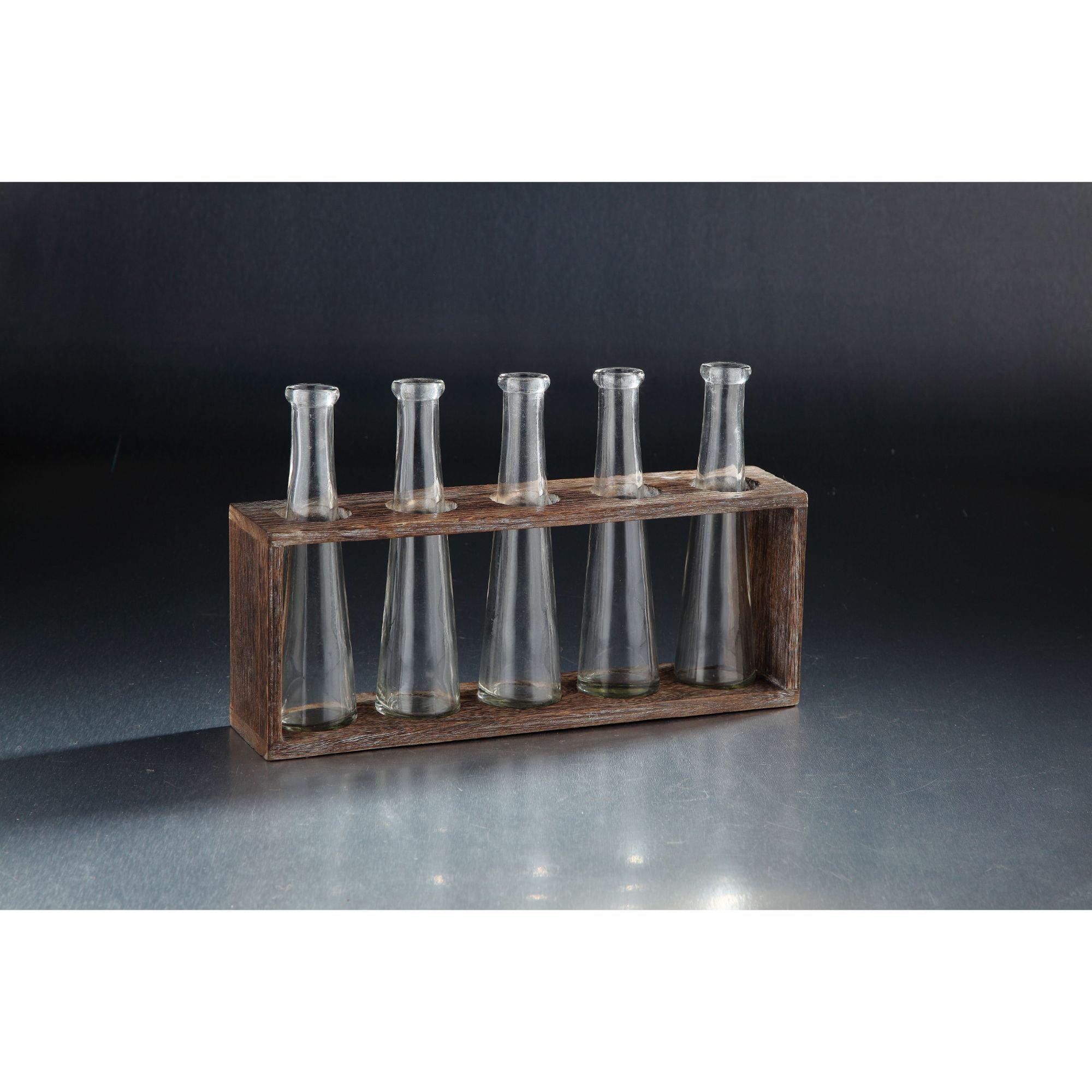 13.5" Clear Glass Test Tube Vase with Wooden Base