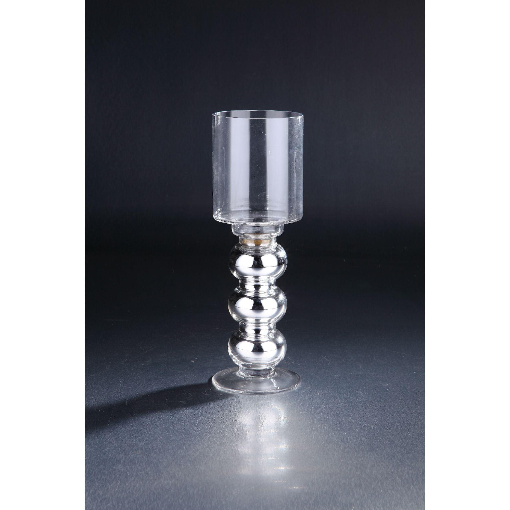 Elegance Silver 14" Hand Blown Glass Hurricane Candle Holder