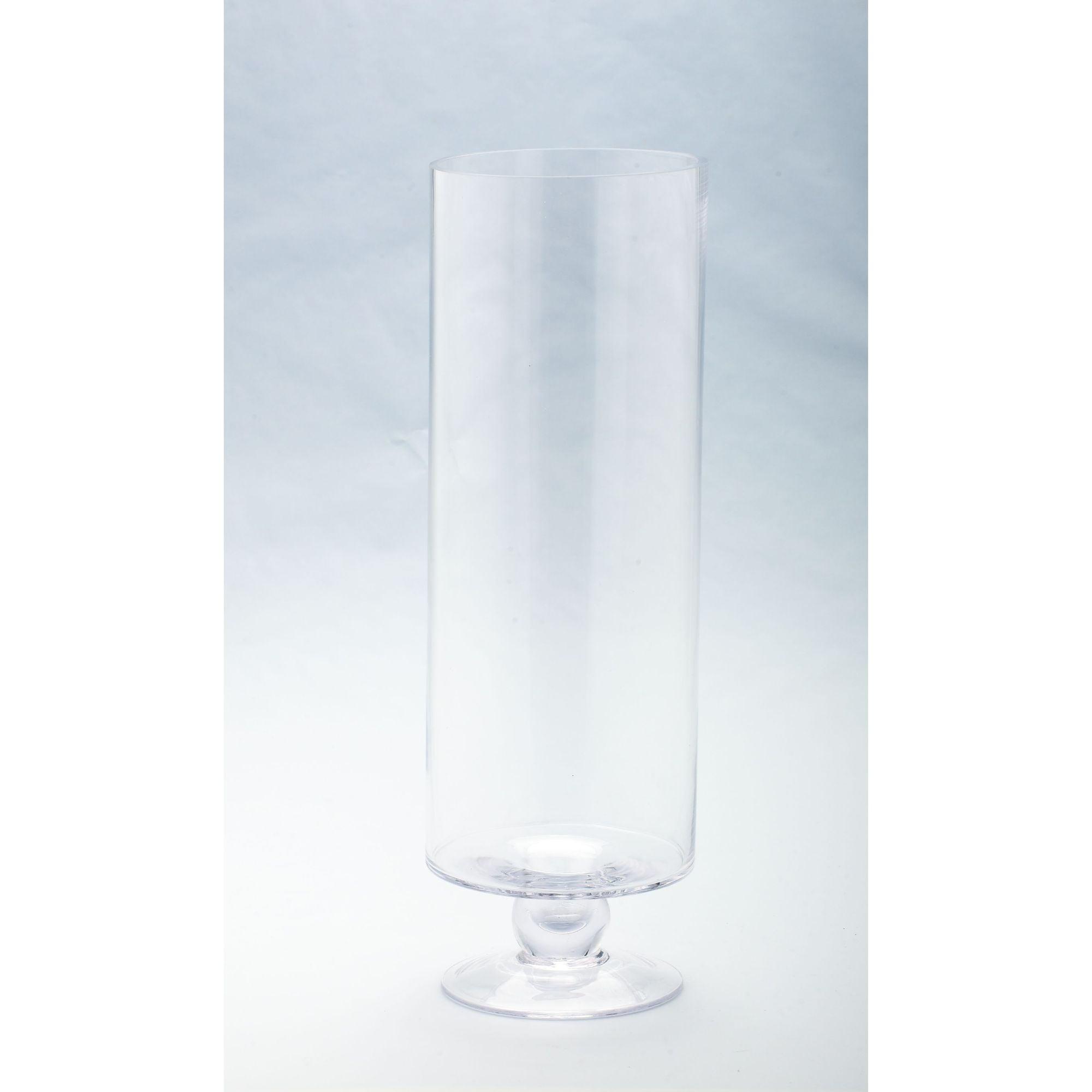 17" Clear Cylindrical Handblown Glass Candle Holder