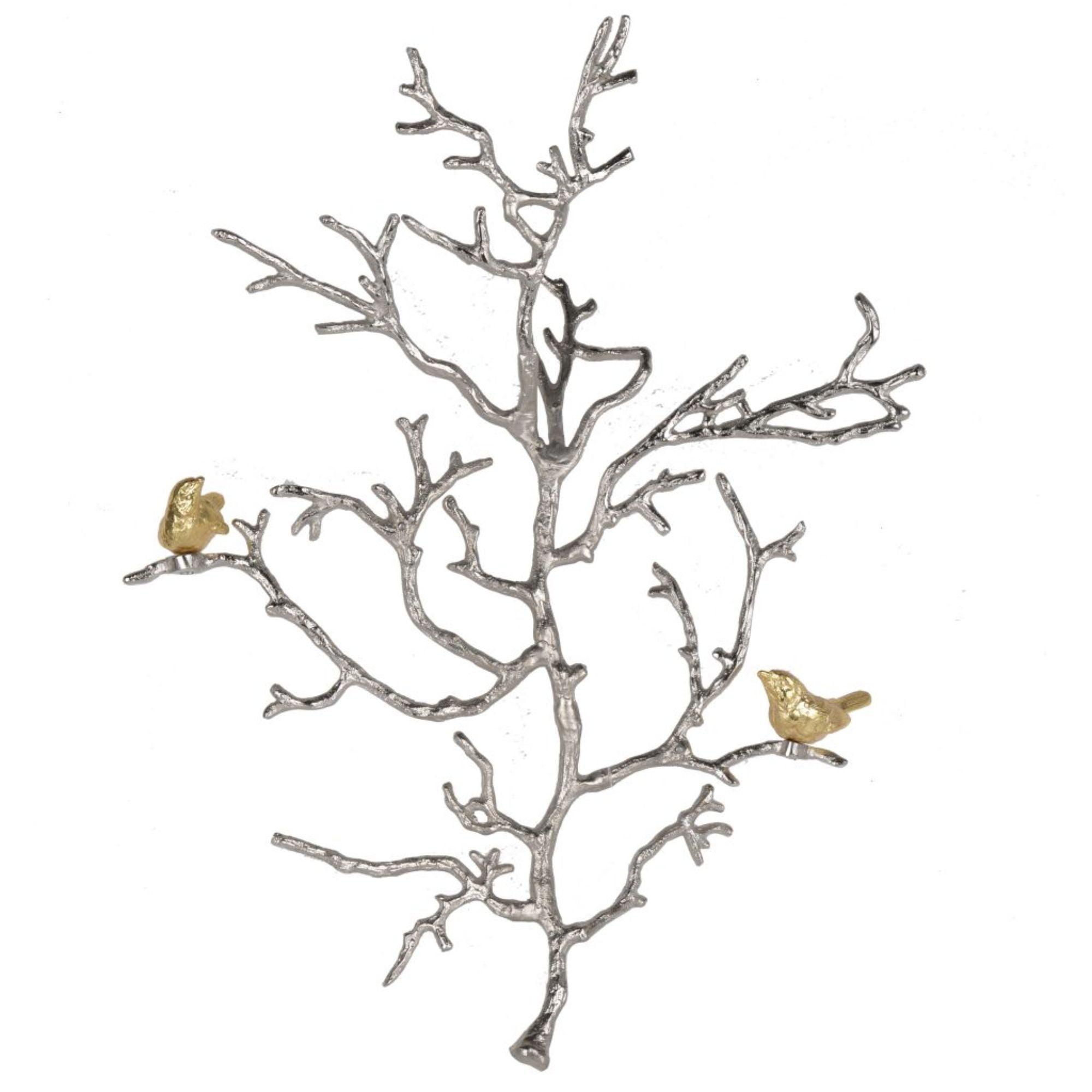 CC Home Furnishings Small Aluminum Branch Wall Sculpture with Birds - 22"