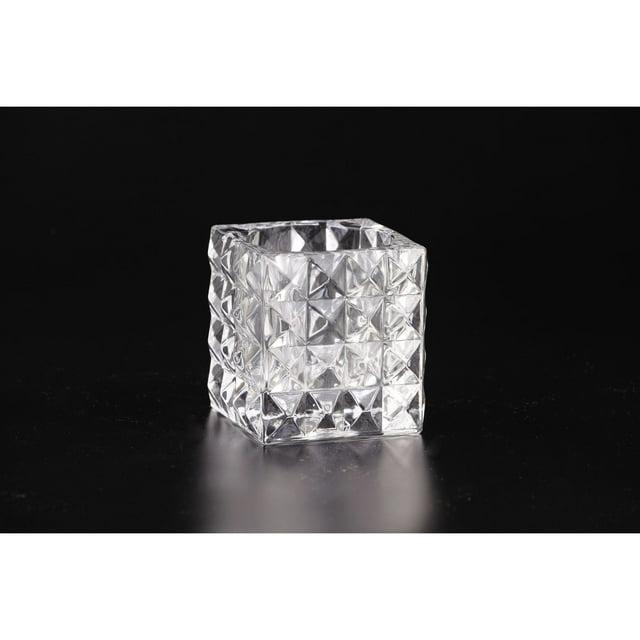 4" Crystal Clear Square Glass Candle Holder Tabletop