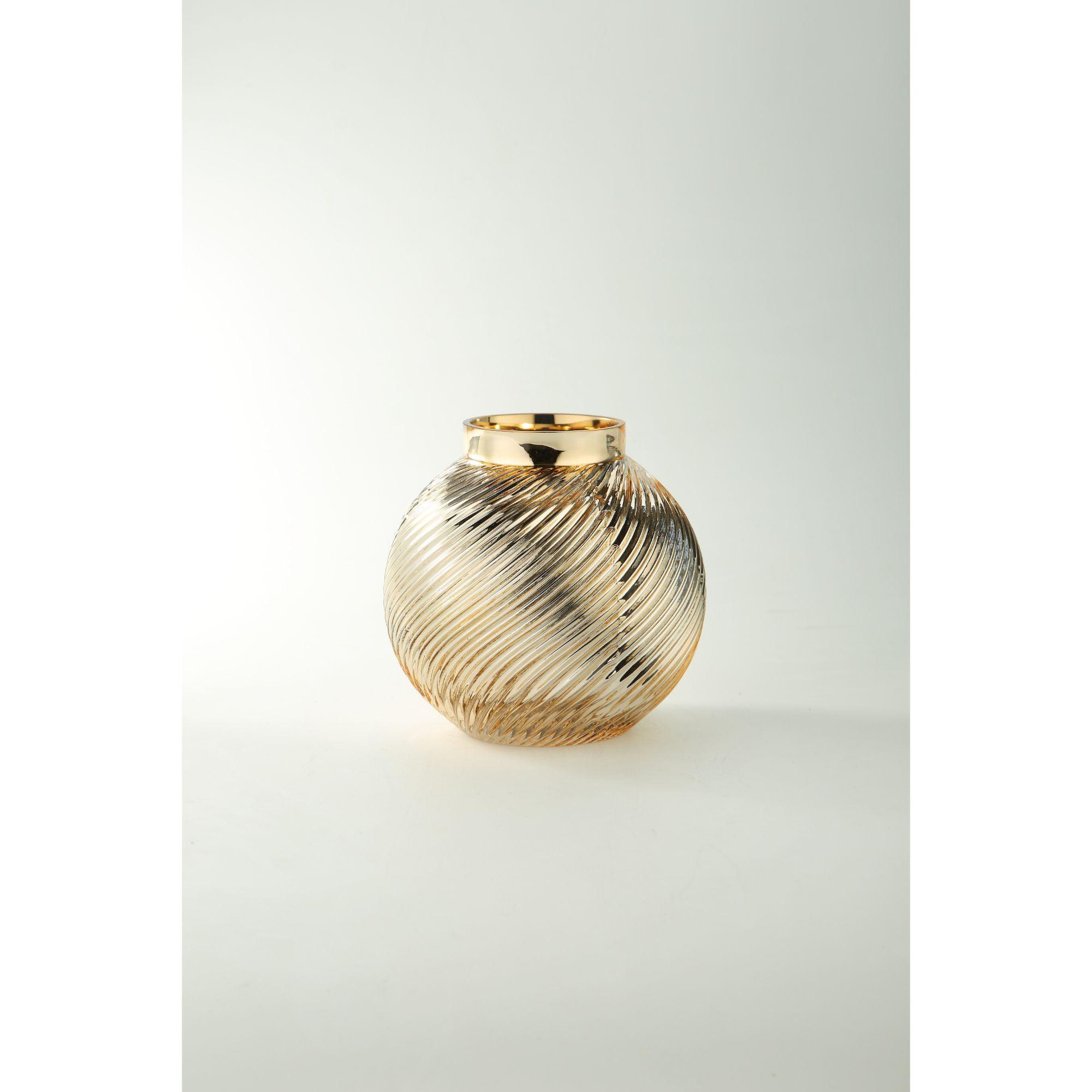 Elegant 7.5" Gold Swirl Hand Blown Glass Table Vase