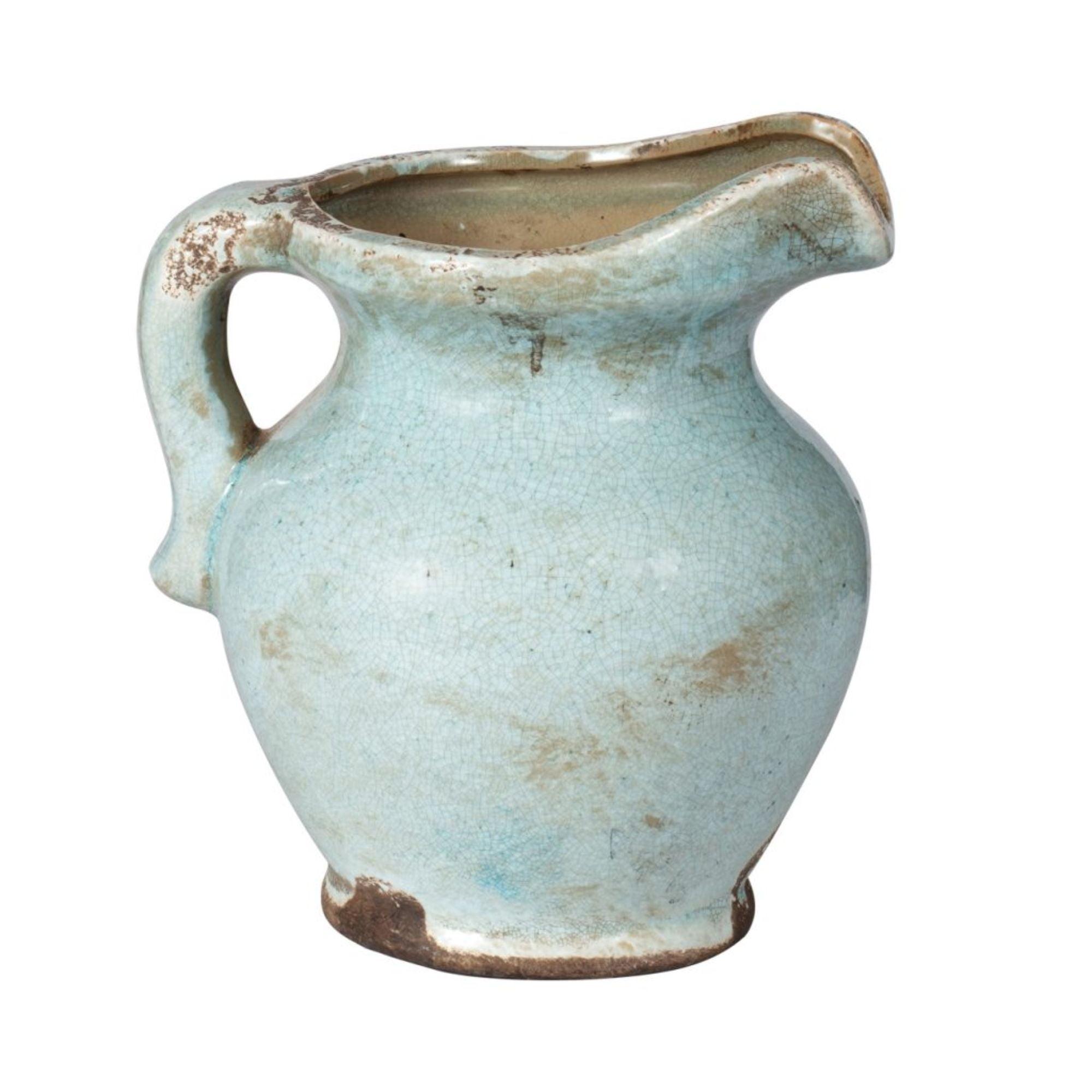 8.5" Pale Blue Distressed Ceramic Decorative Vase