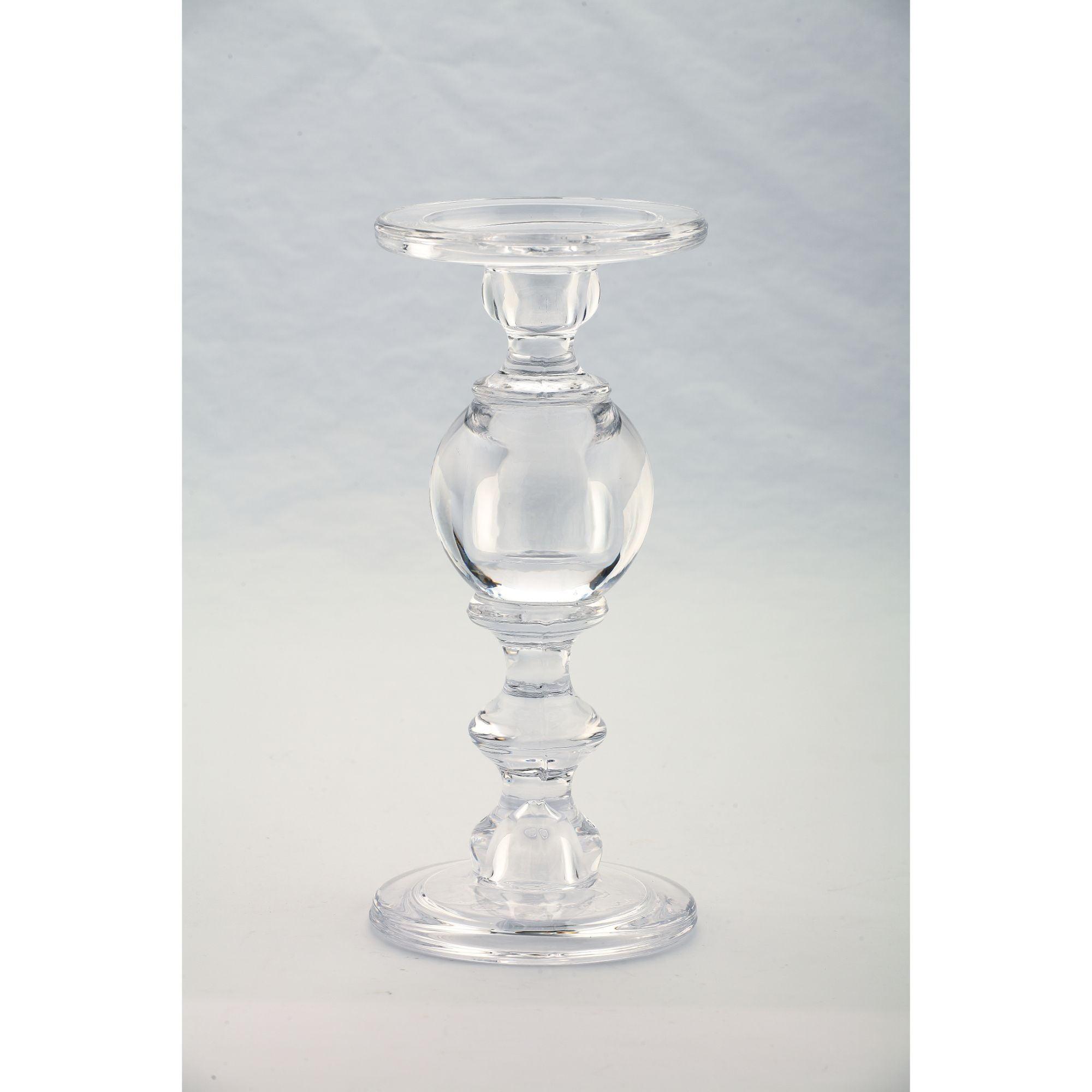 9.5" Clear Handblown Glass Tabletop Candlestick Holder