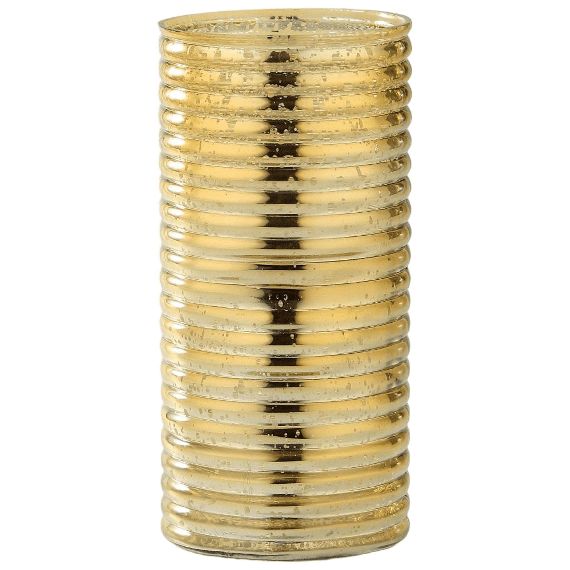 Elegant 9.5" Gold Corrugated Glass Vase for Tabletop Decor