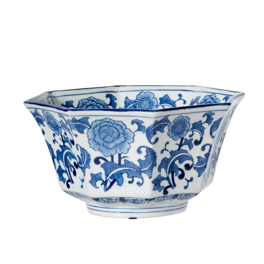 Blue and White Floral Porcelain Decorative Bowl