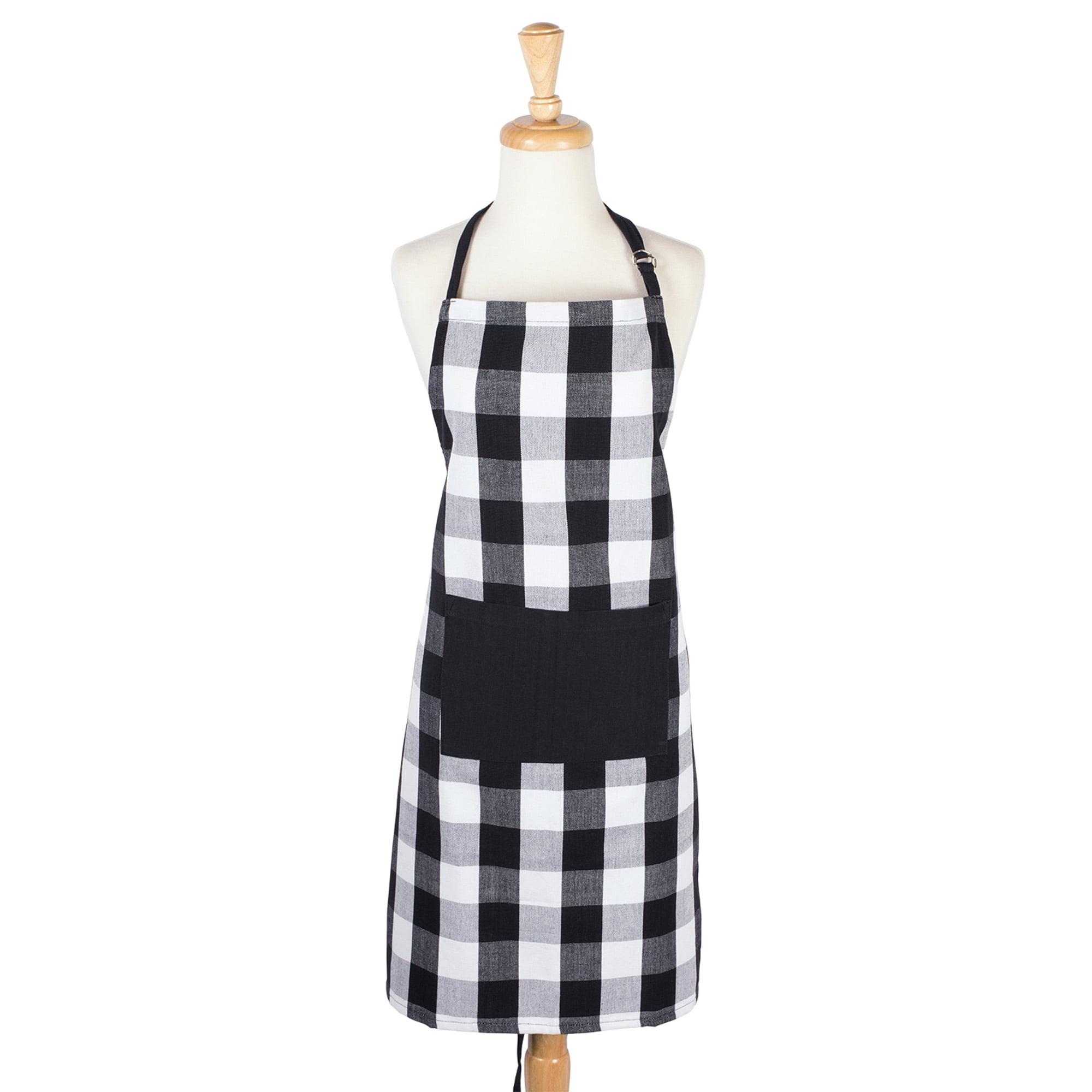 Farmhouse Living Buffalo Check Kitchen Apron with Pocket - 28" x 33" - Black/White - Elrene Home Fashions