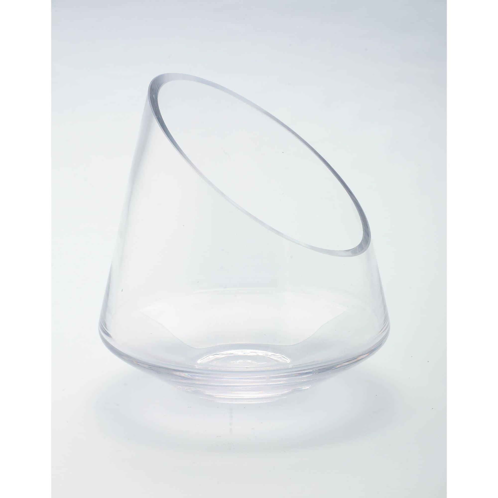 Clear Cylindrical Handblown Glass Candle Holder with Pedestal, 7"