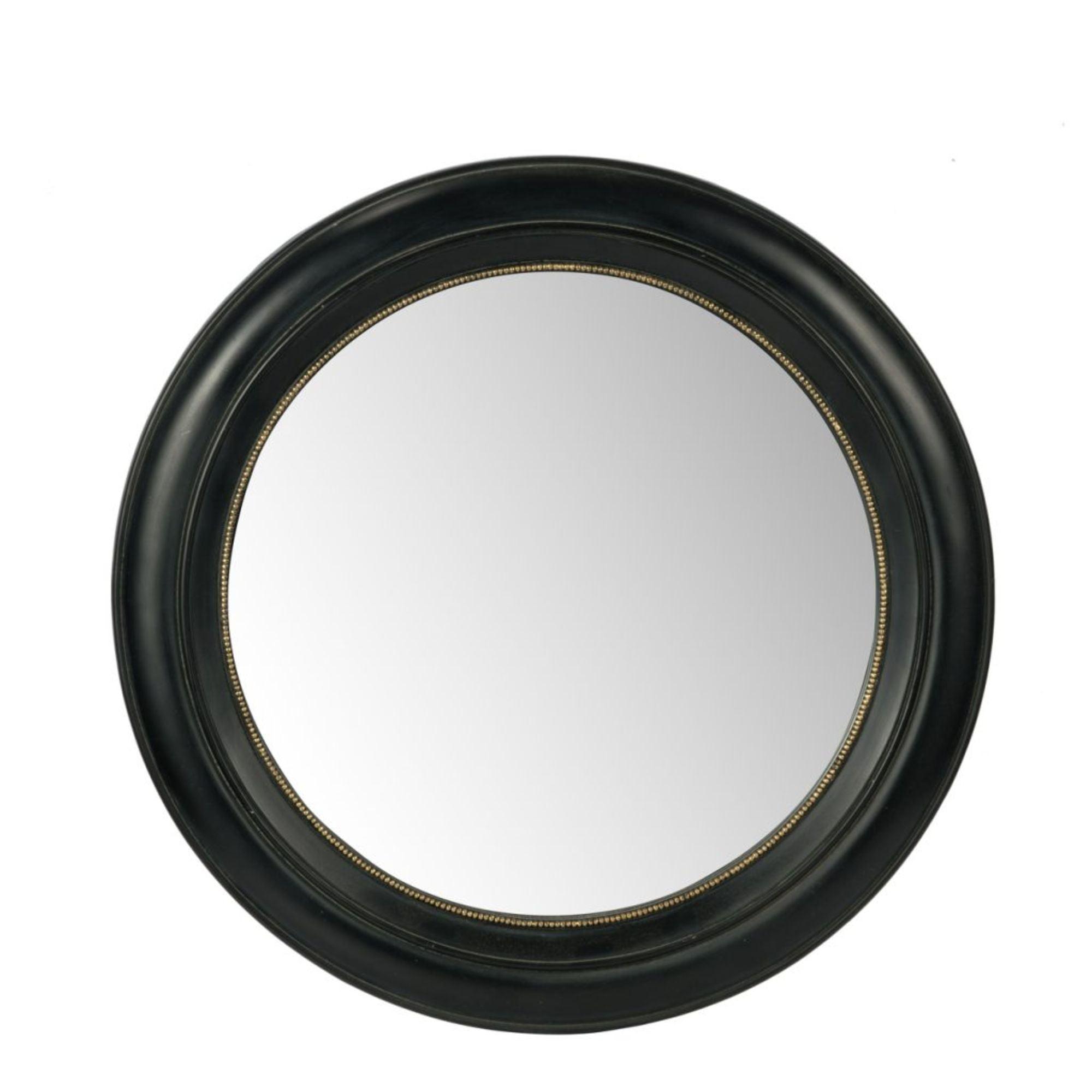 23.5" Distressed Black and Brown Round Wood Wall Mirror
