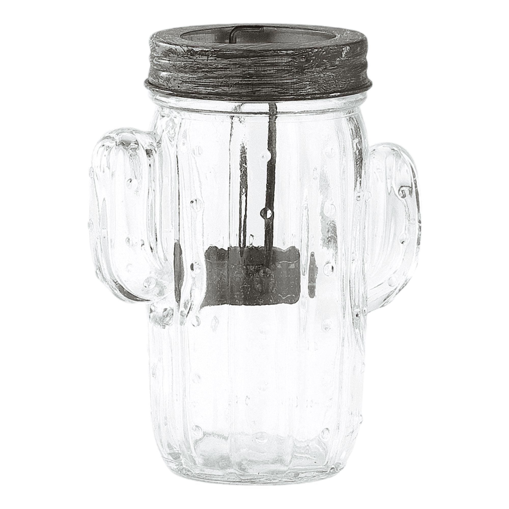 Clear Handblown Glass Cactus Jar Candle Holder