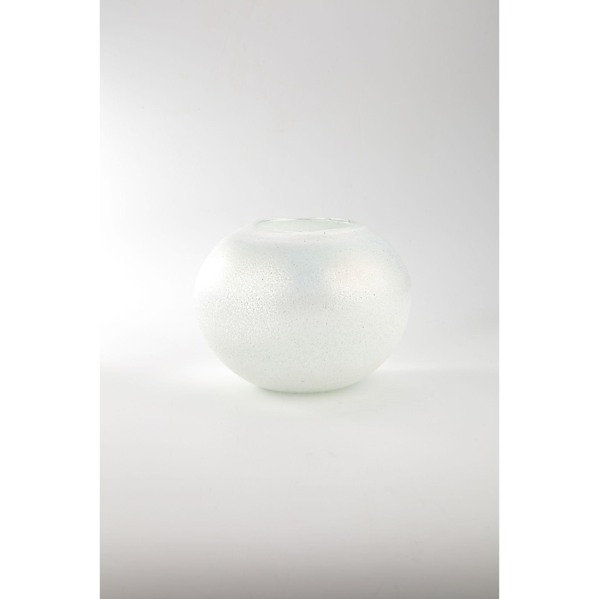 7" White Handblown Spherical Glass Vase