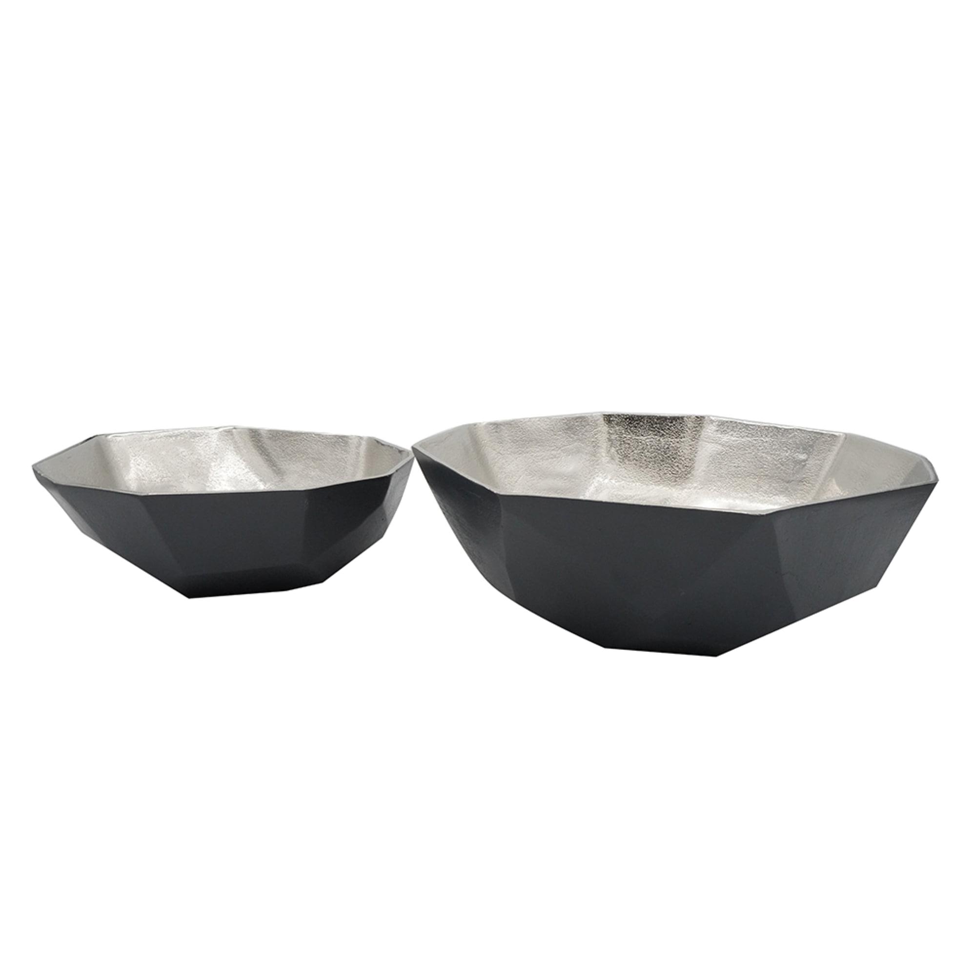 Matte Black and Gold Diamond-Cut Aluminum Bowls - Set of 2