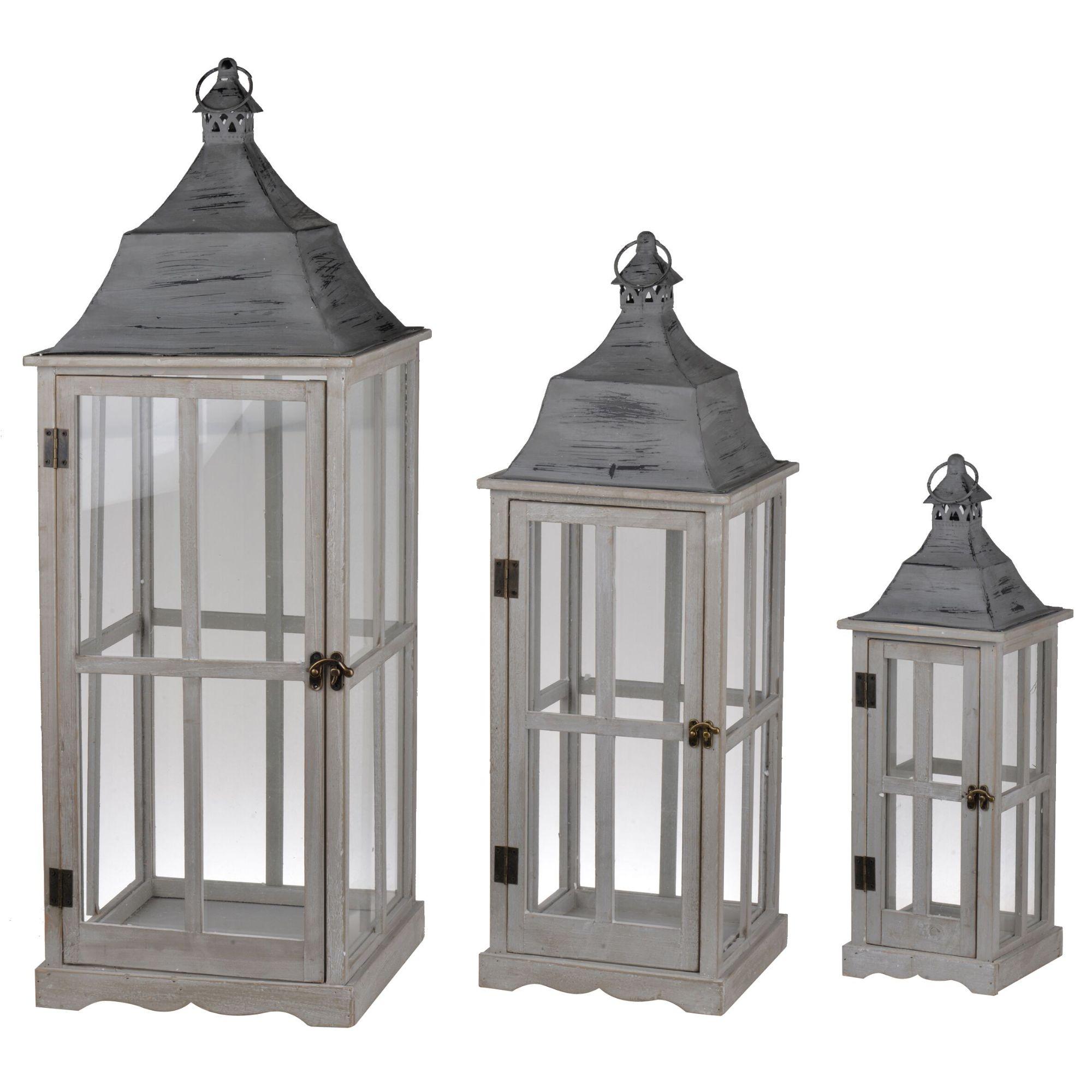 CC Home Furnishings Window Scape Wooden Lanterns - 36.25" - Gray - Set of 3