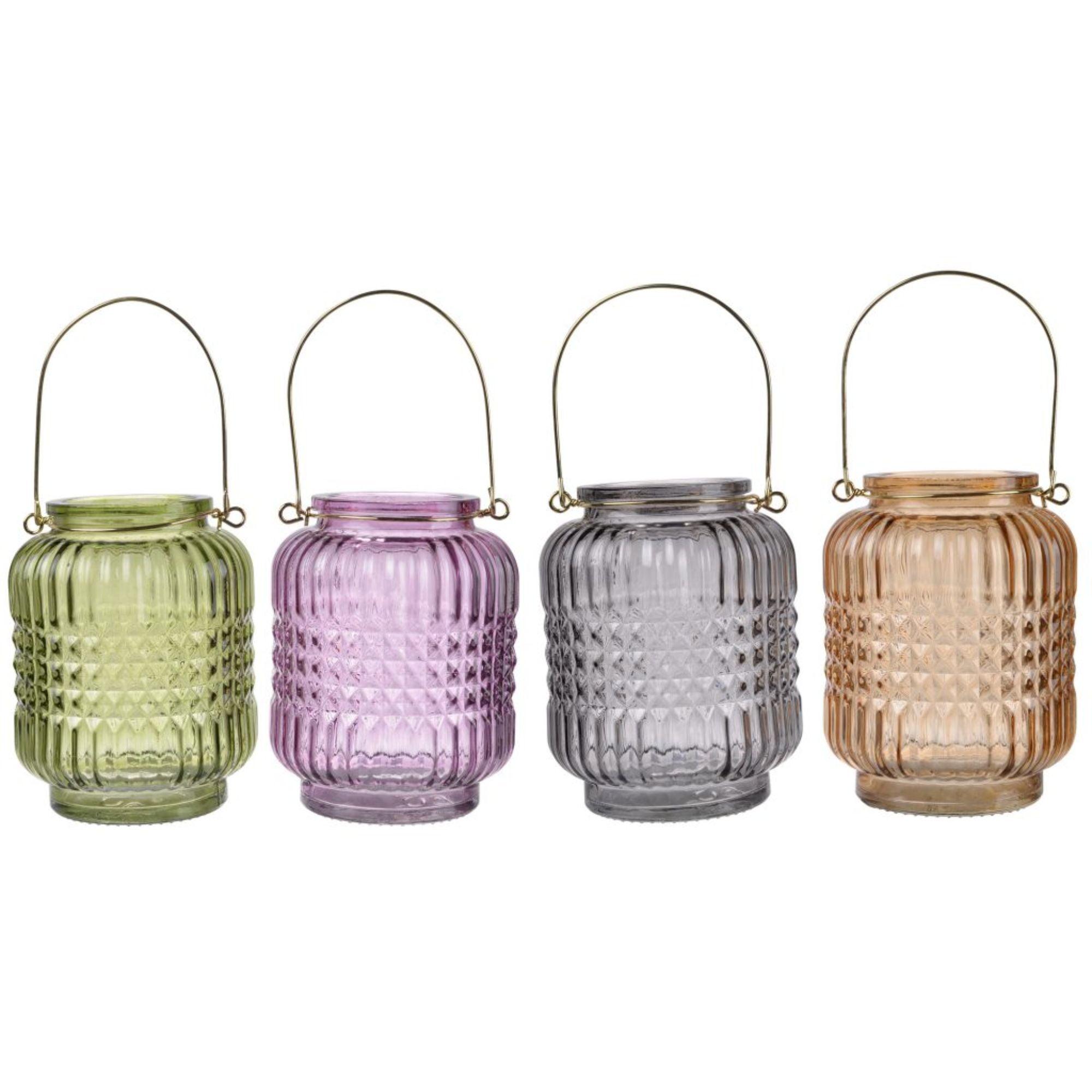 Alma Vibrant Cut-Glass Candle Holders with Iron Handles, Set of 4