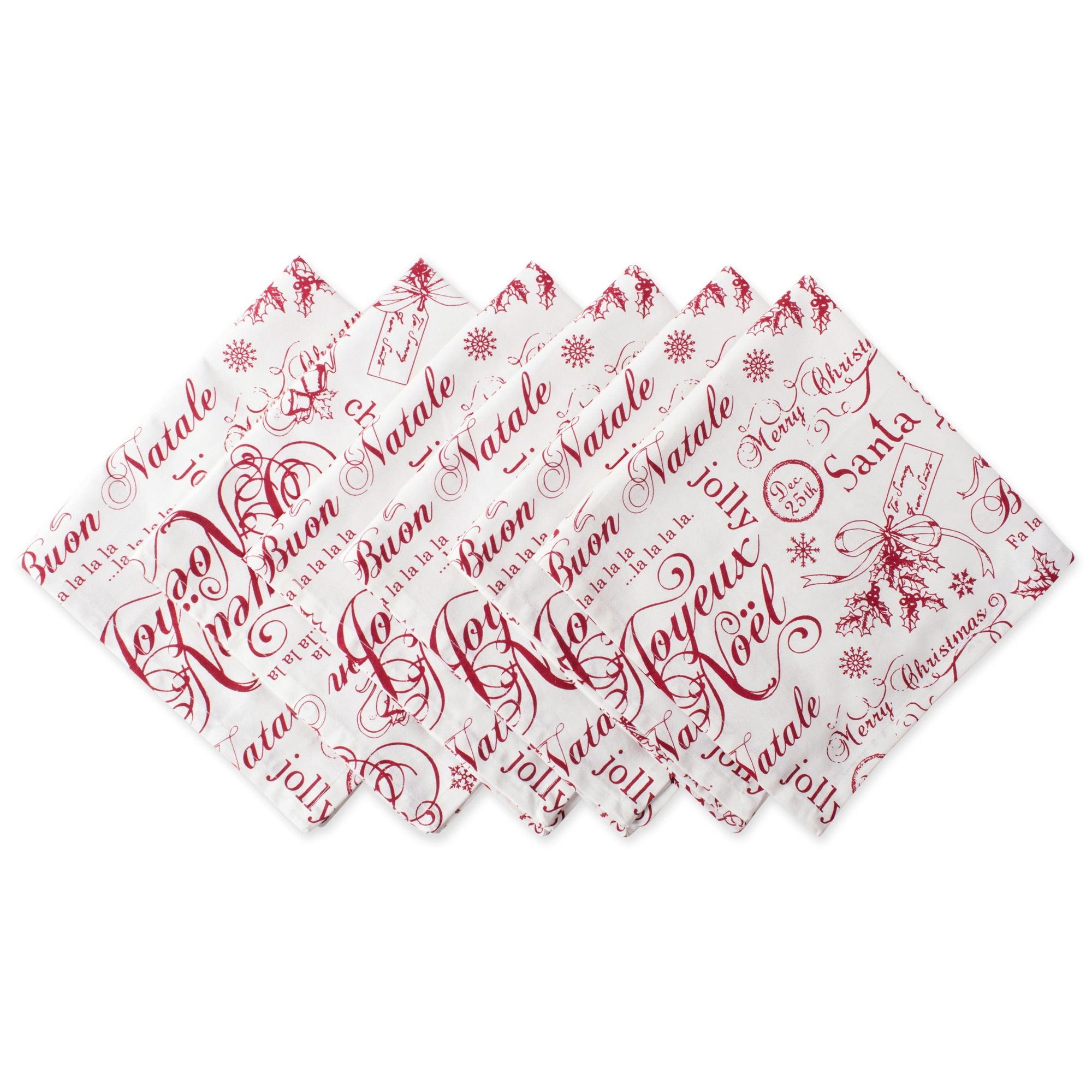 Vintage Christmas Red and White Cotton Napkin Set, 20x20, 6 Piece