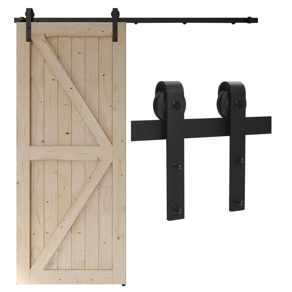 Black Carbon Steel Sliding Barn Door Hardware Kit for 6.6' or 9.6' Doors