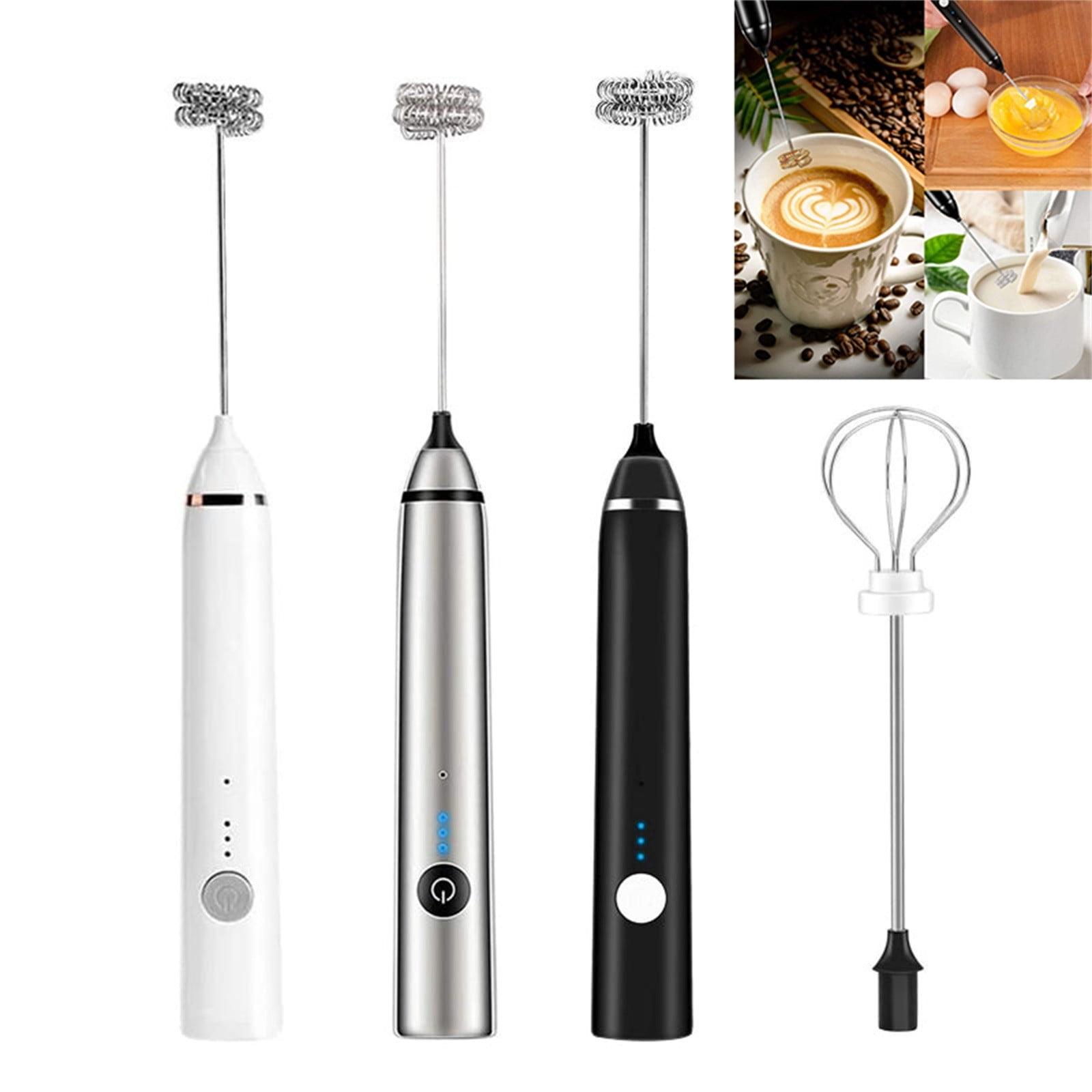 USB Rechargeable Stainless Steel Milk Frother with Double Whisks