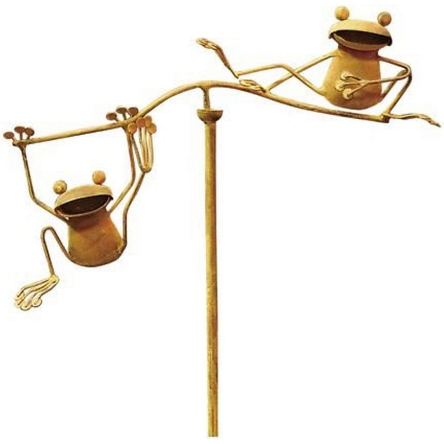 Whimsical Copper Frog Balancing Yard Art, 25-inch