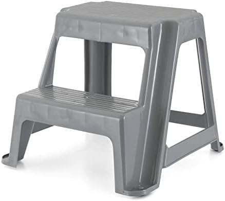 Compact 19" Gray Plastic 2-Step Stool with Non-Slip Surface