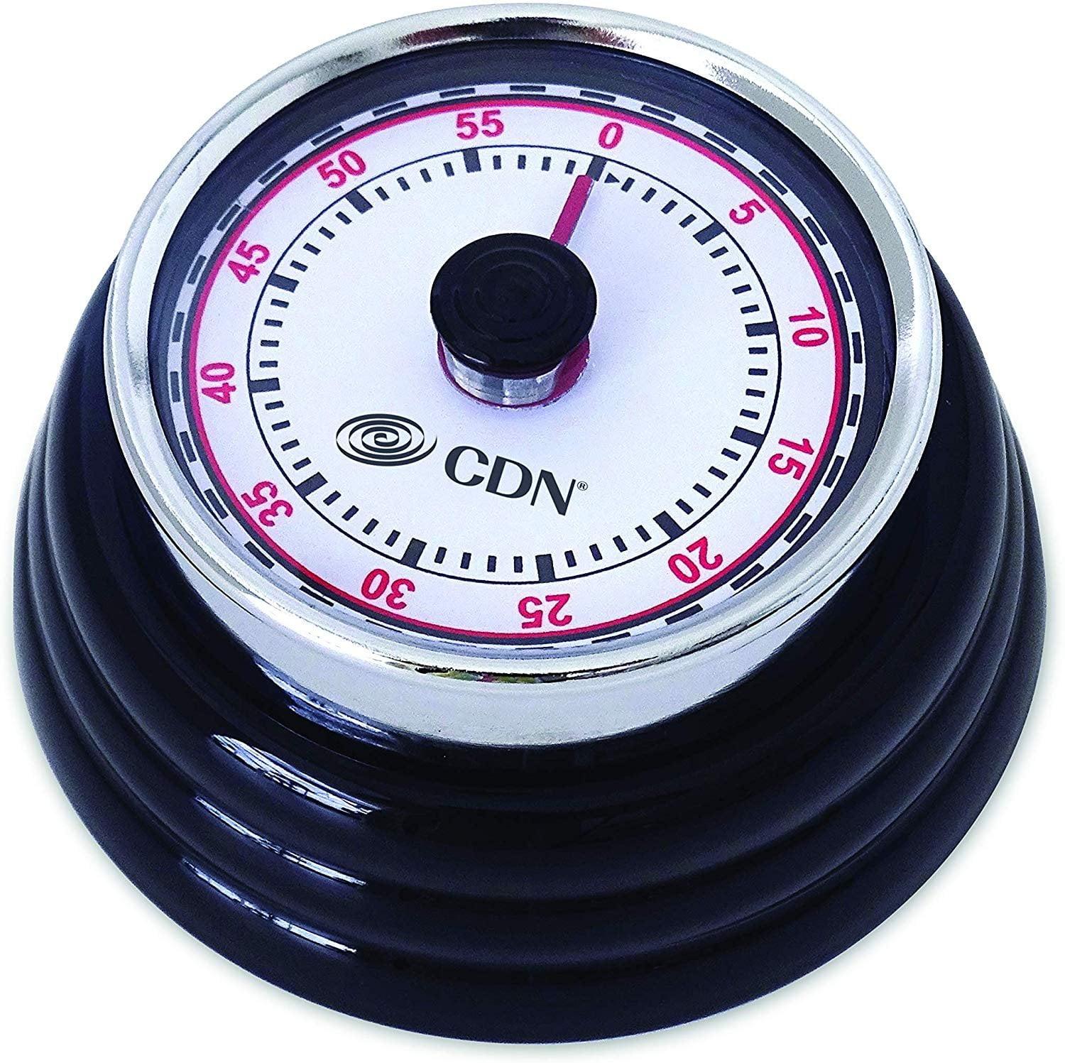 Black Compact 60-Minute Mechanical Timer with Stainless Steel Housing