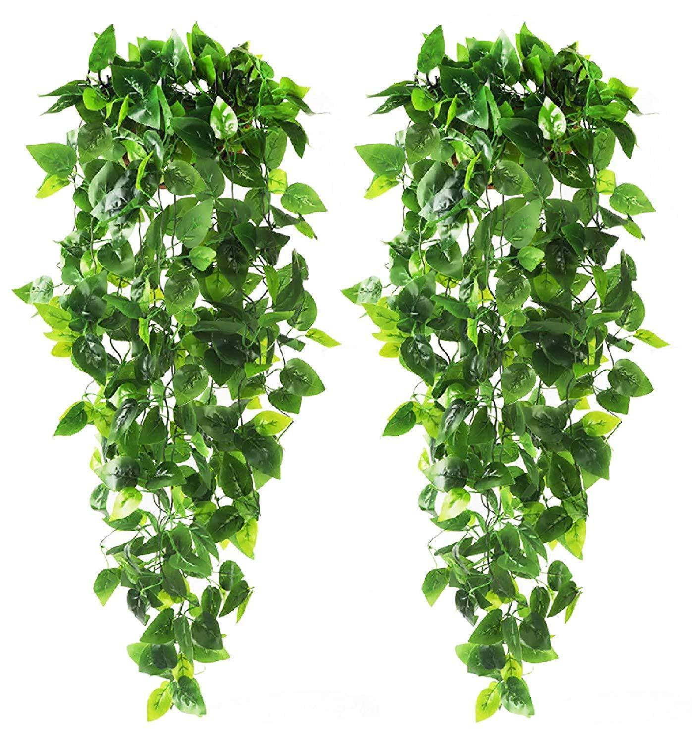 2pcs Artificial Hanging Plants 3.6ft Fake Ivy Vine Fake Ivy Leaves for Wedding Wall House Room Patio Indoor Outdoor Home Shelf Office Decor (No Baskets) A